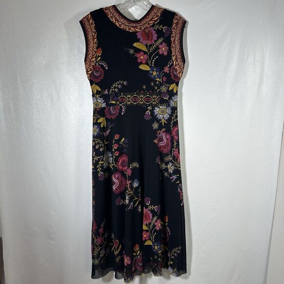 Fuzzi Floral Print Black Multicolored Surplice Midi Dress Sz XL Feminine Y2K - Picture 5 of 16